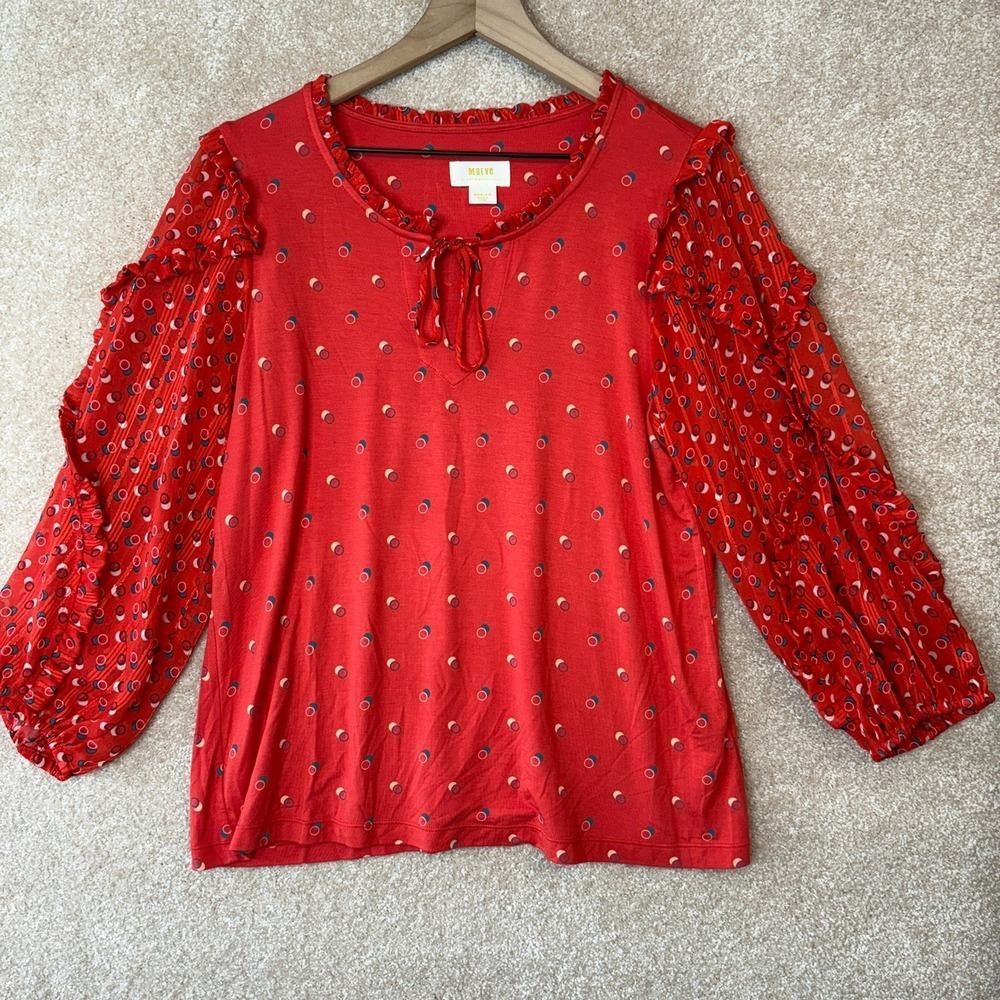 Anthropologie Maeve Peasant Blouse Top‎ Size Medium Ruffle Jacquin Anthro - Picture 2 of 10